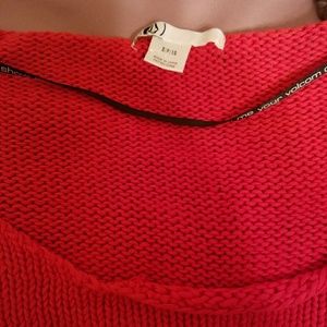 Volcom bright red orange cotton crop sweater